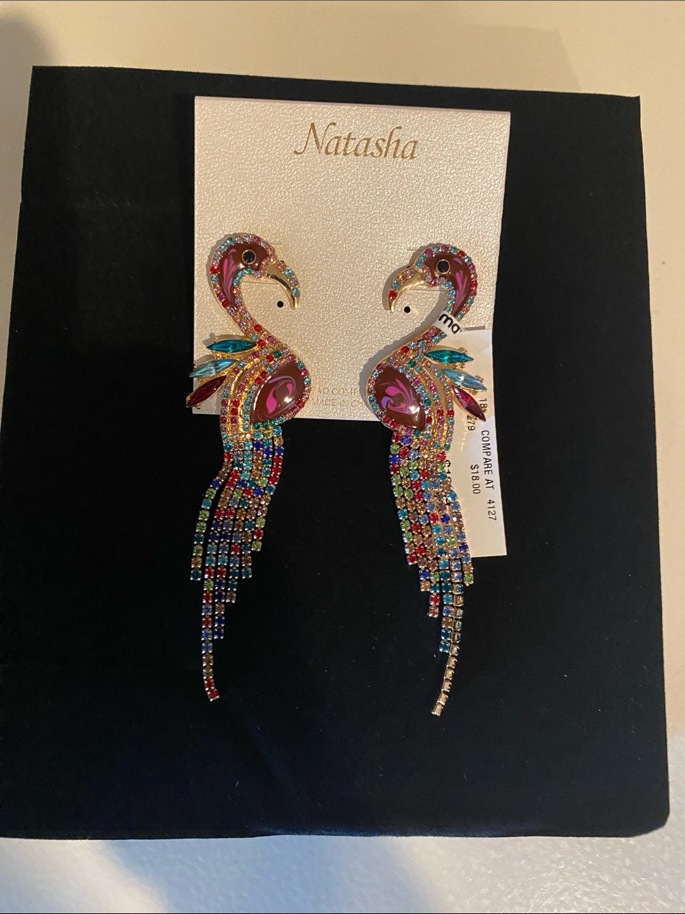 Natasha Flamingo Rhinestone Statement Earrings